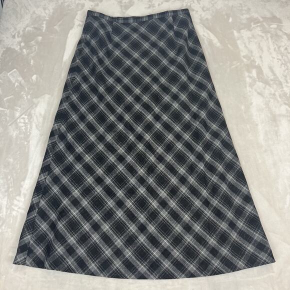 VTG Eddie Bauer Maxi Skirt Womens 14 Grey Plaid Dark Academia Grunge Schoolgirl - Picture 1 of 11